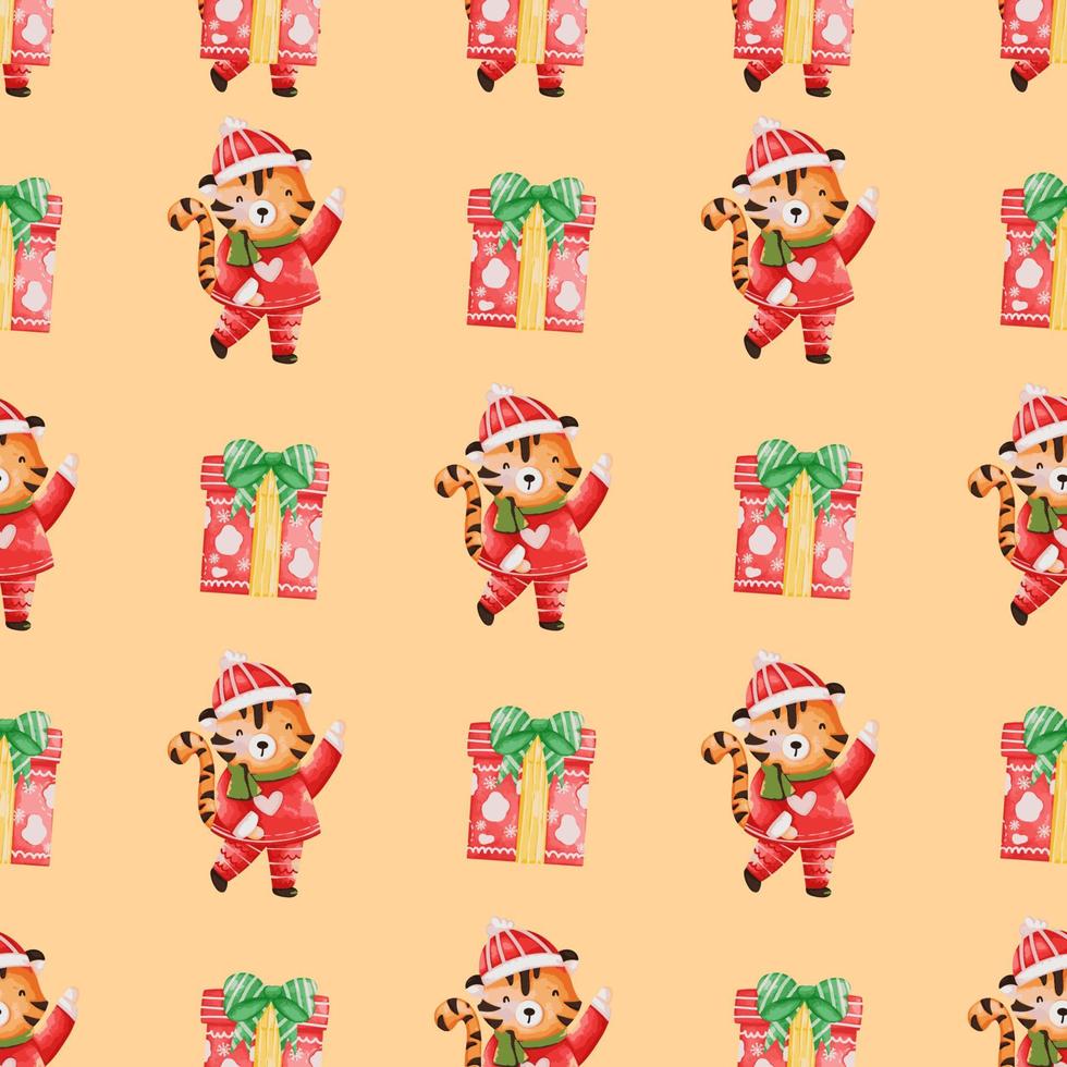 Santa Claus Tiger Seamless Pattern Background. Christmas, New Year Illustration Background vector