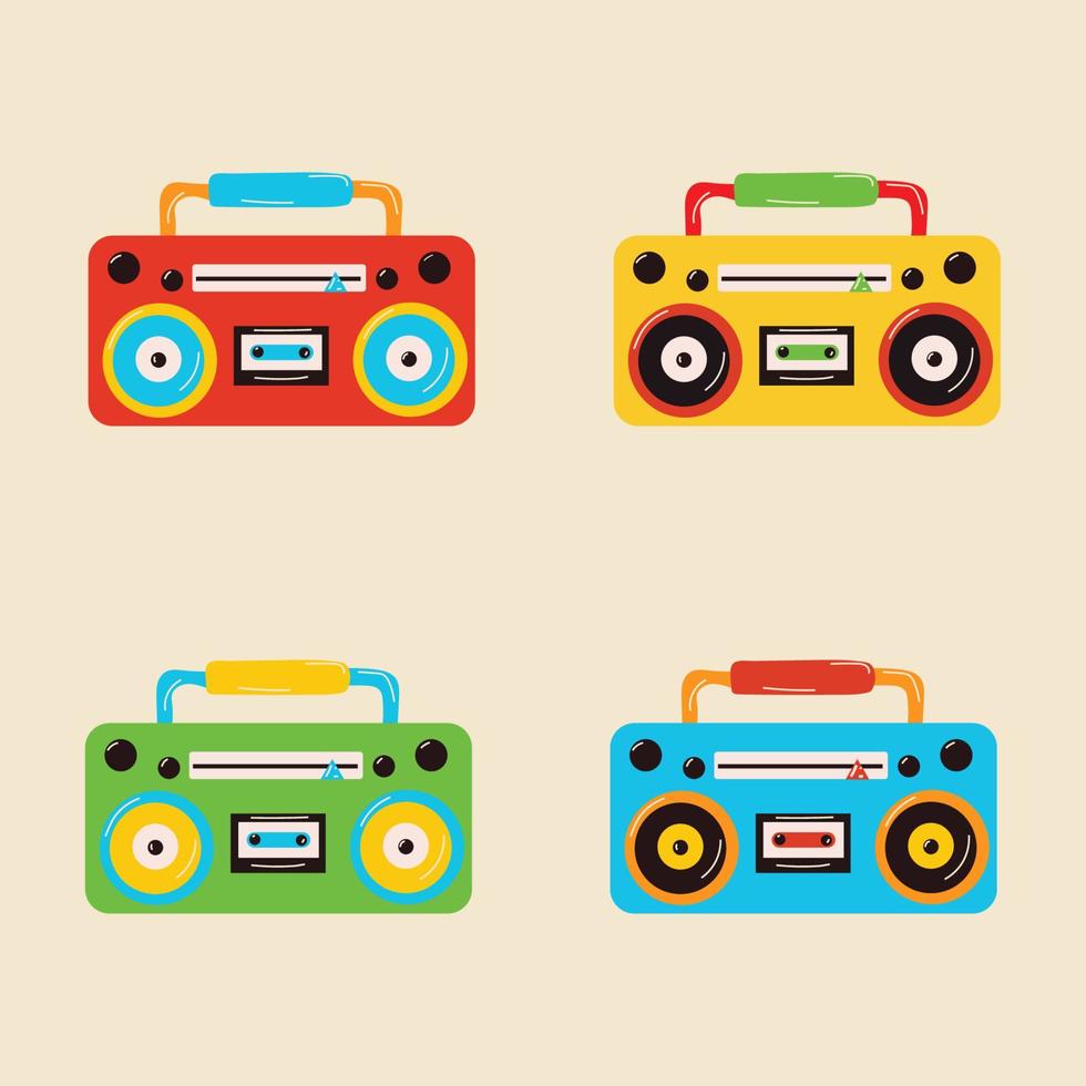 Set of Boombox or radio cassette tape player icon in flat style on a white background vector