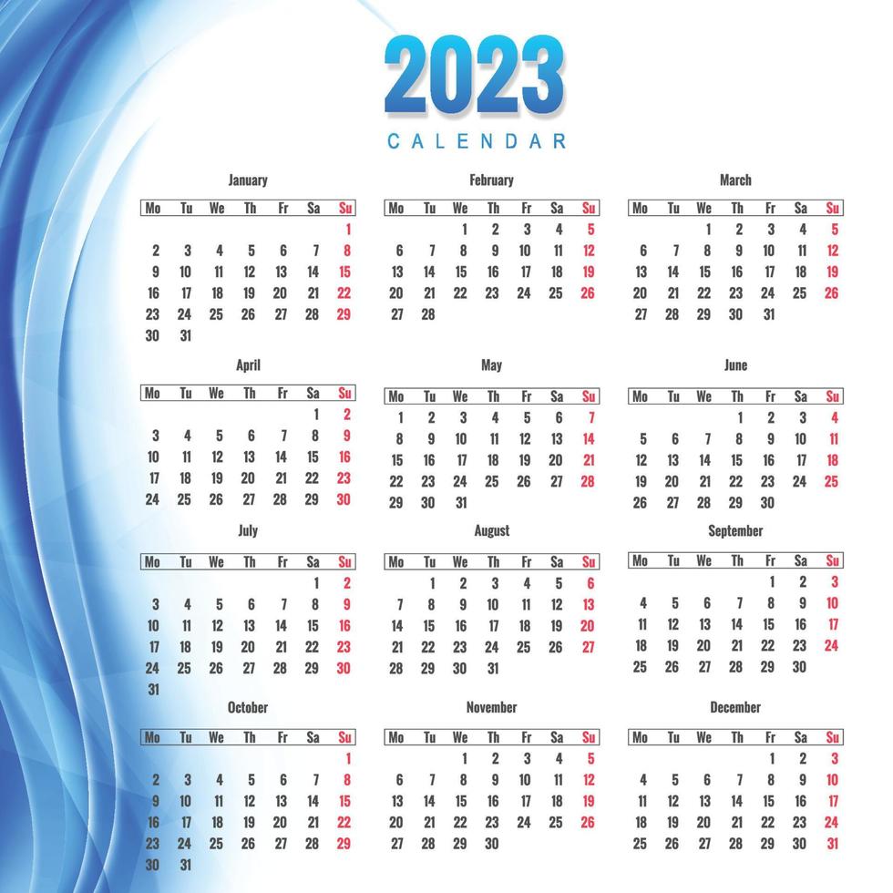 Beautiful wave style 2023 new year calendar vector