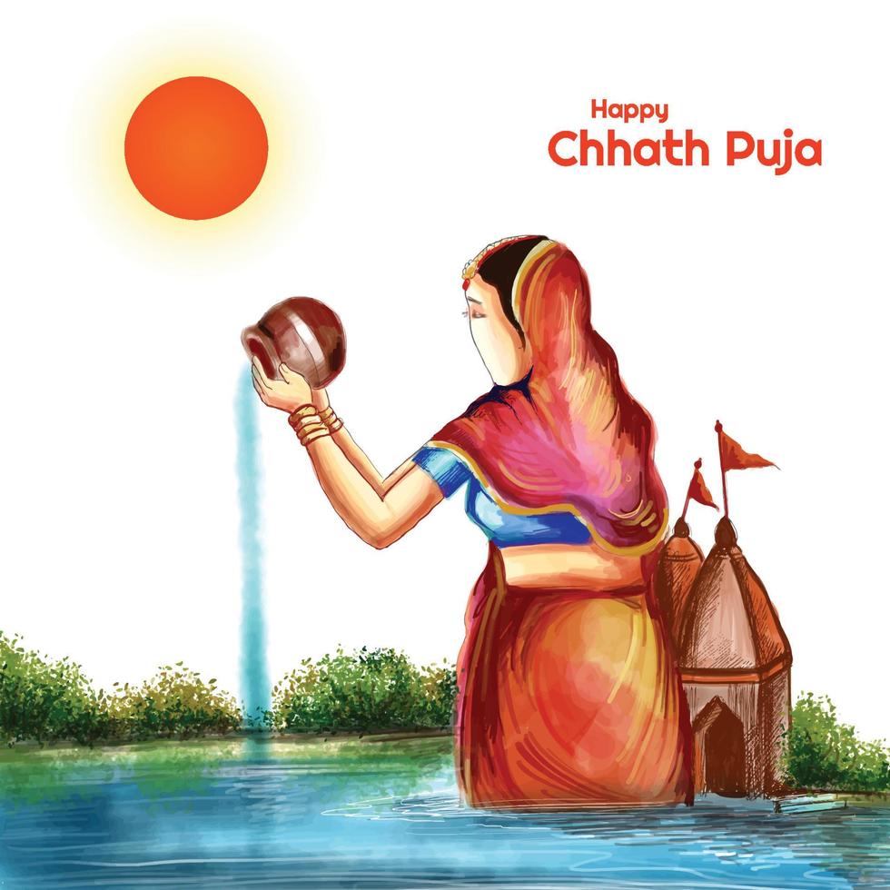 Happy Chhath Puja Holiday background for Sun festival of India vector