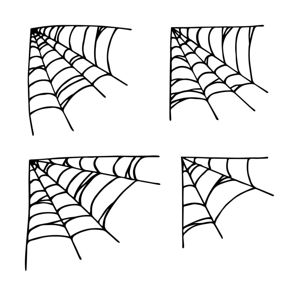 Simple set of hand drawn spider web illustration. Cute gossamer clipart. Halloween doodle vector