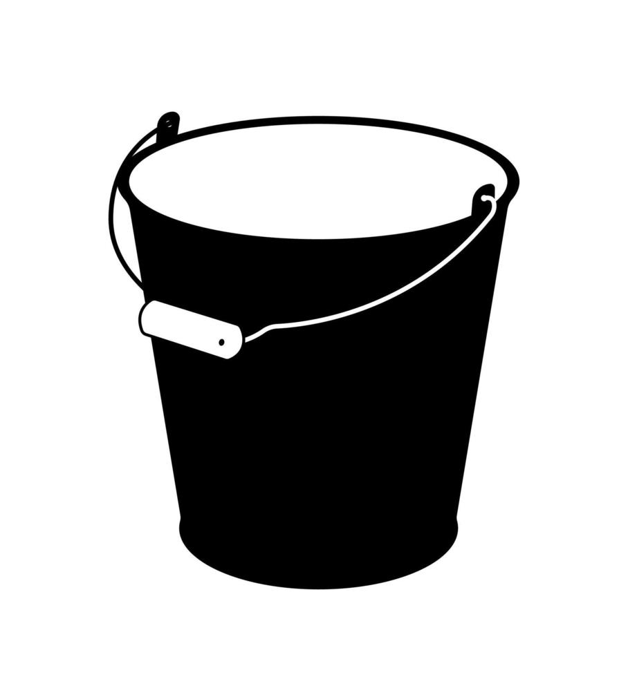 Steel Bucket Silhouette, Open Top Container Garden Tool Illustration vector