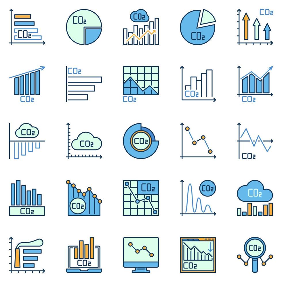 gráficos y gráficos de dióxido de carbono co2 iconos vectoriales de colores vector