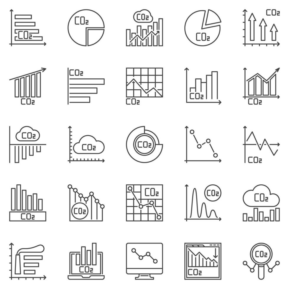 CO2 Graphs outline icons set - Carbon Dioxide Diagrams sign vector