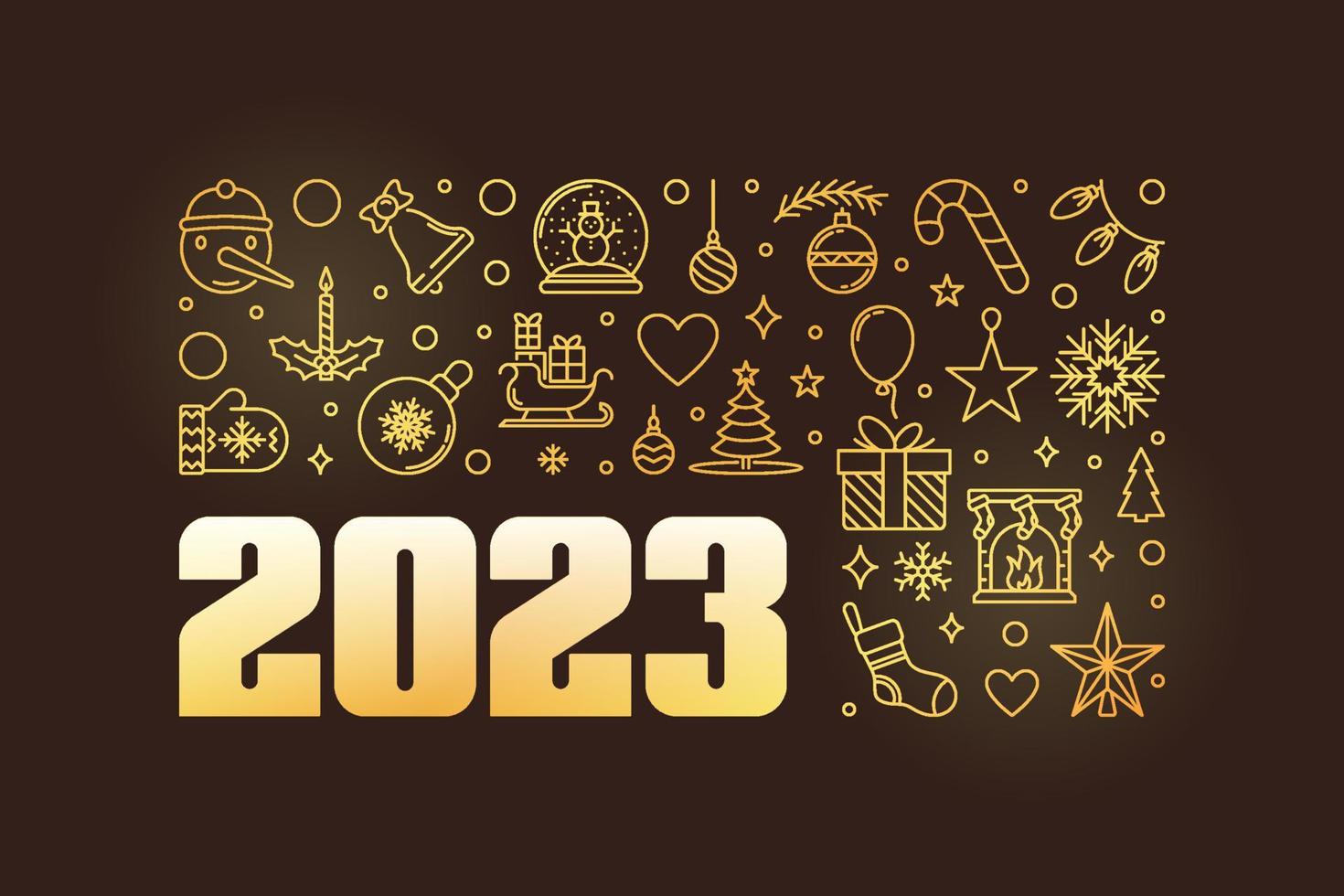 2023 navidad o navidad y línea de año nuevo banner dorado. ilustración