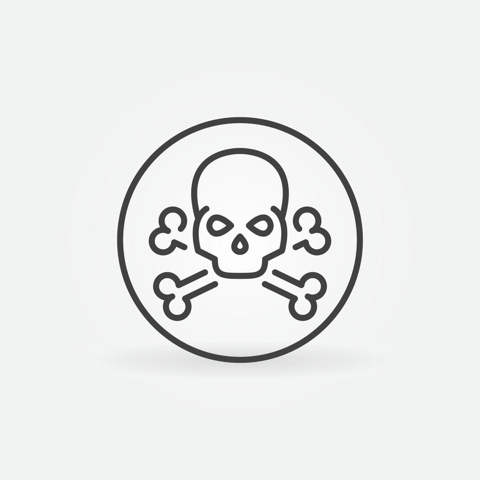 Skull with Bones vector thin line Crossbones round icon