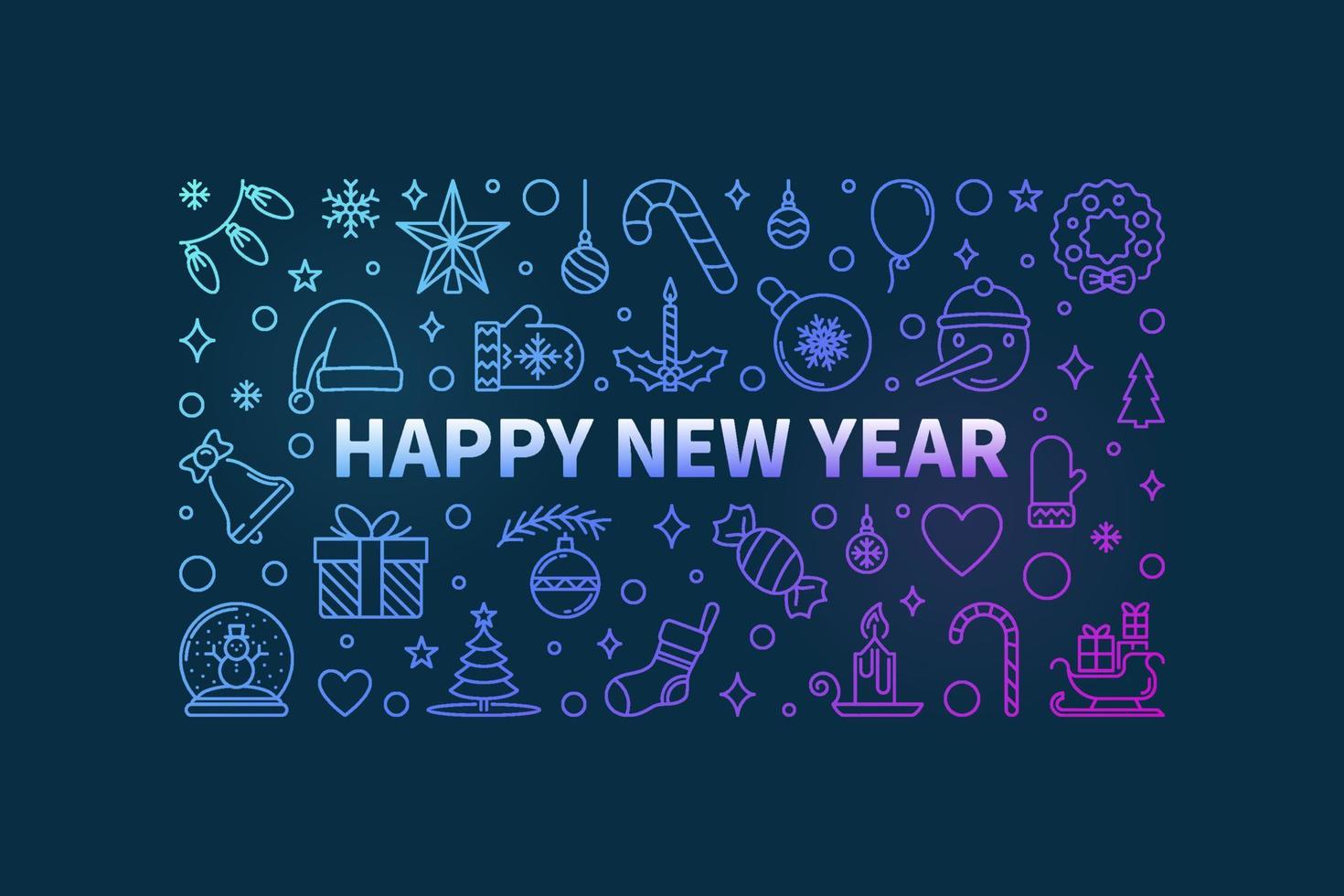 Vector Happy New Year linear colored horizontal banner