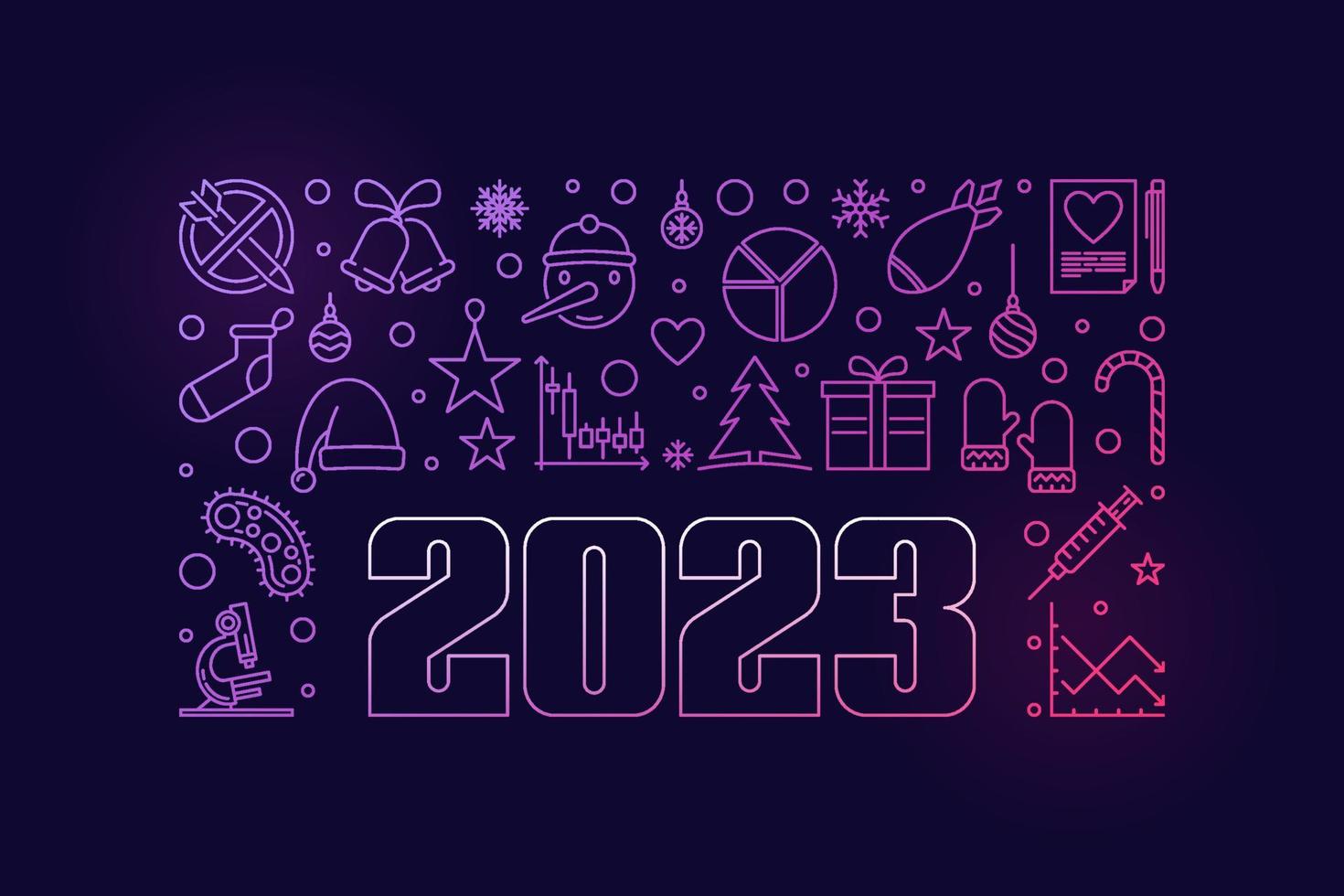 2023 Xmas and New Year concept funny linear colored banner vector