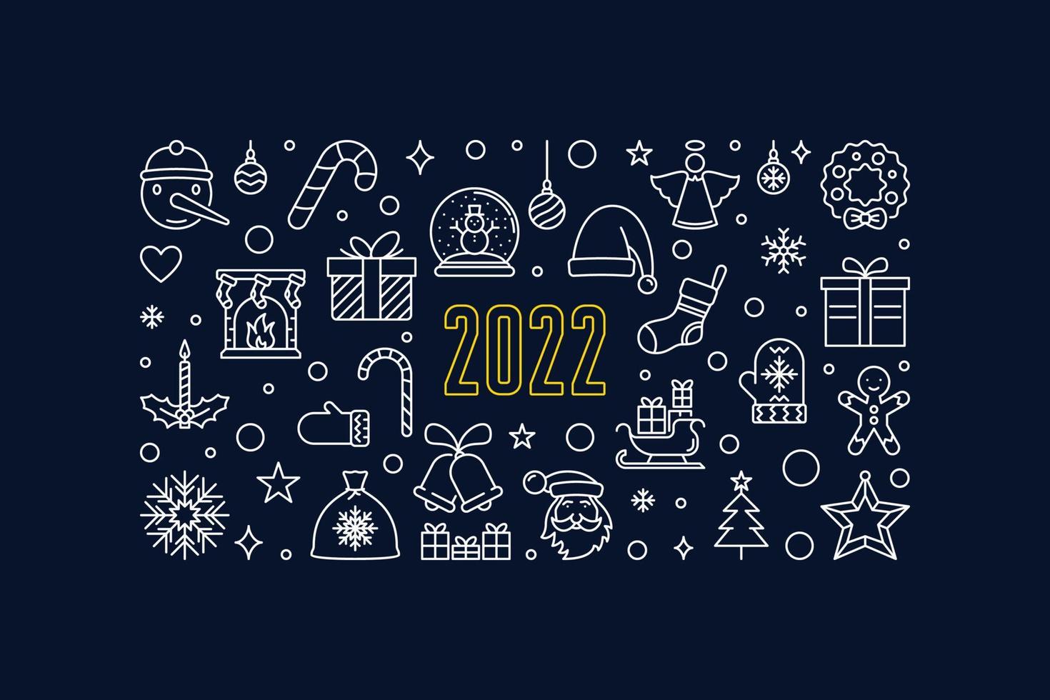 feliz navidad y año 2022 vector banner horizontal