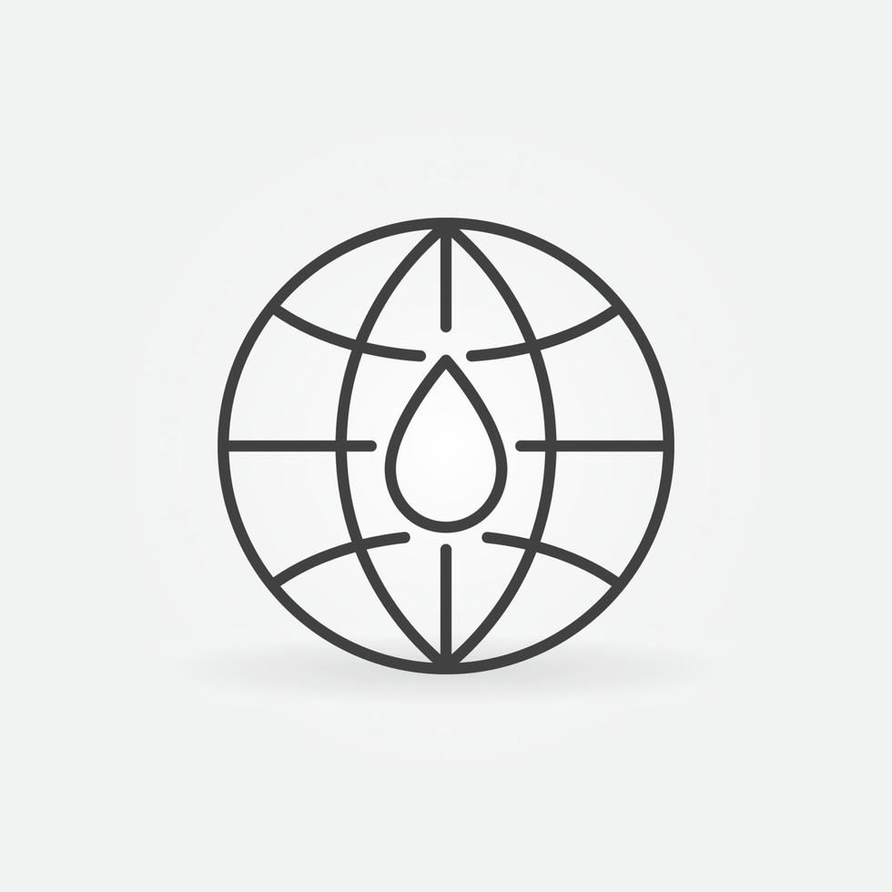 Earth Globe with Water Drop outline vector concept icon