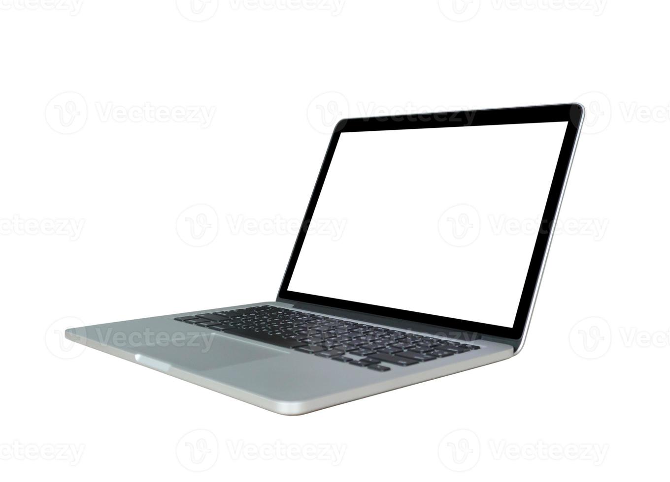 Laptop computer with blank screen isolated on white background photo