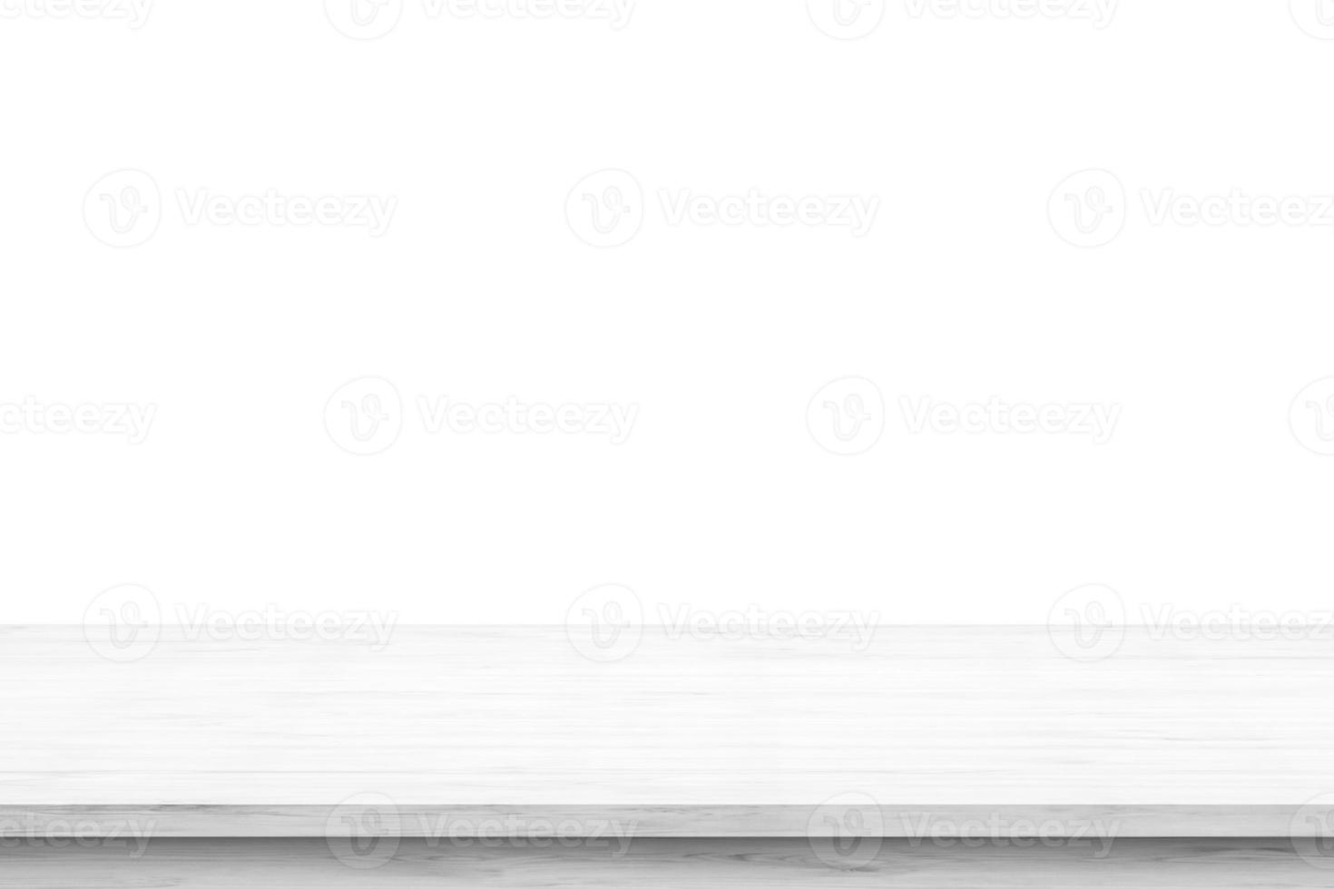 Empty white wooden table top isolated on white background photo