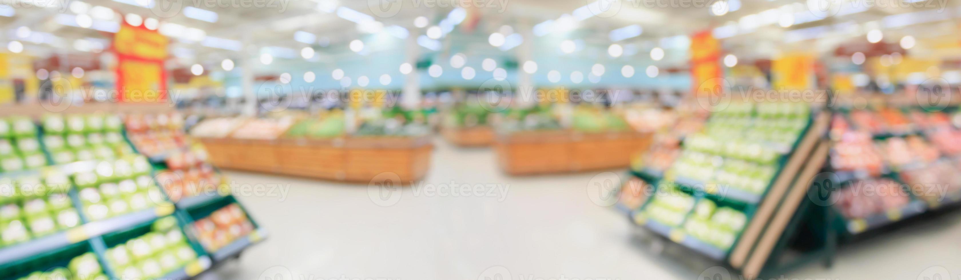 supermarket grocery store interior aisle abstract blurred background photo