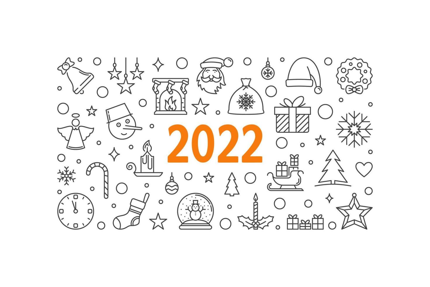 2022 Merry Christmas horizontal outline festive banner vector