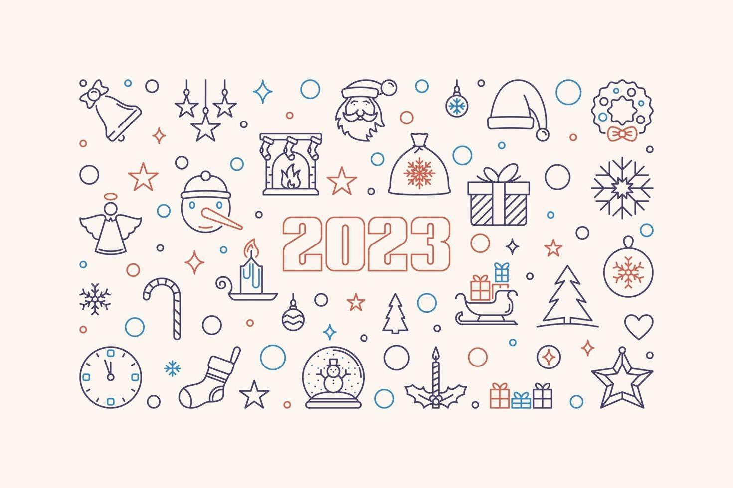 Merry Christmas and Happy 2023 New Year vector horizontal banner