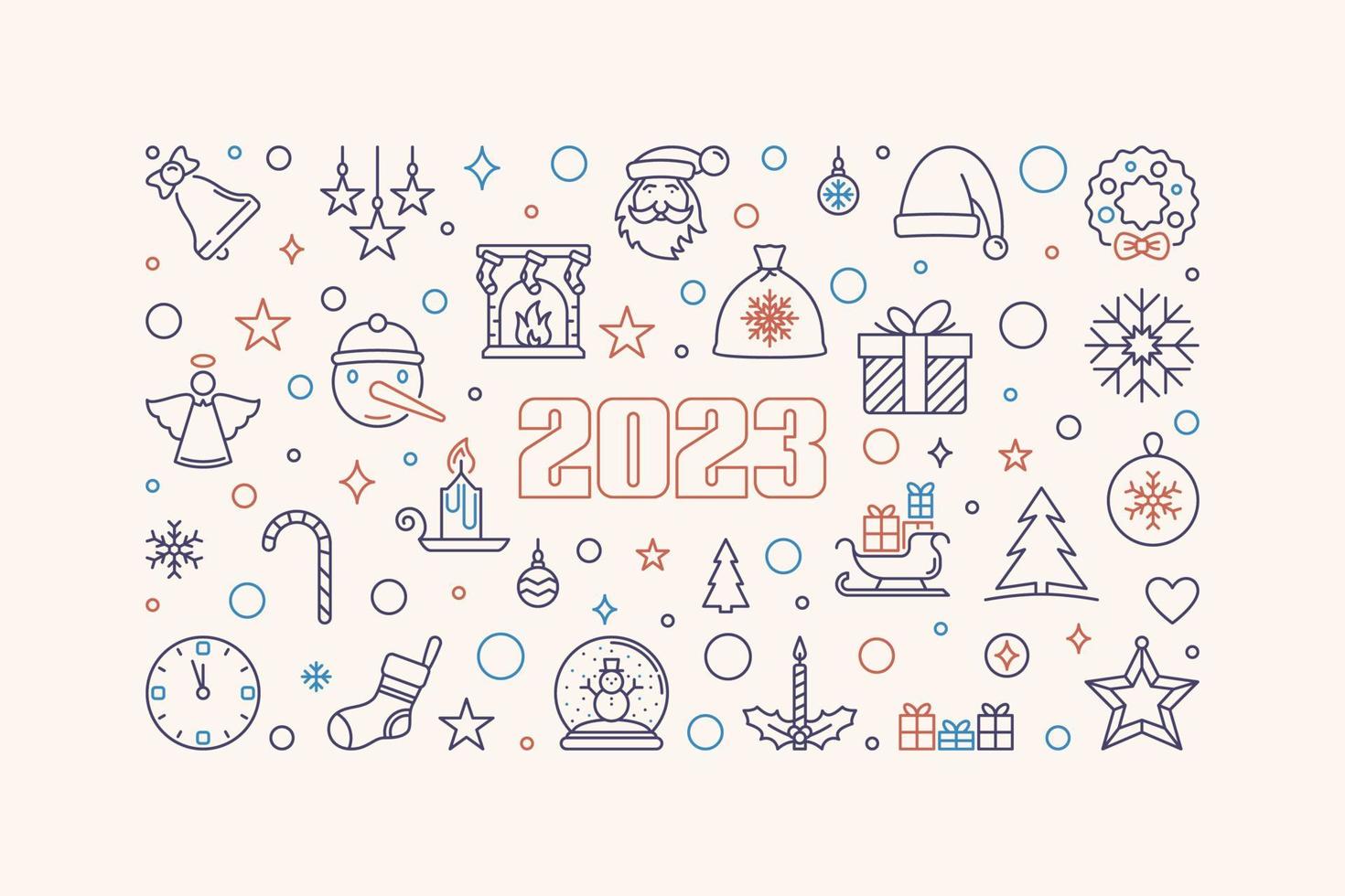 feliz navidad y feliz año nuevo 2023 vector banner horizontal