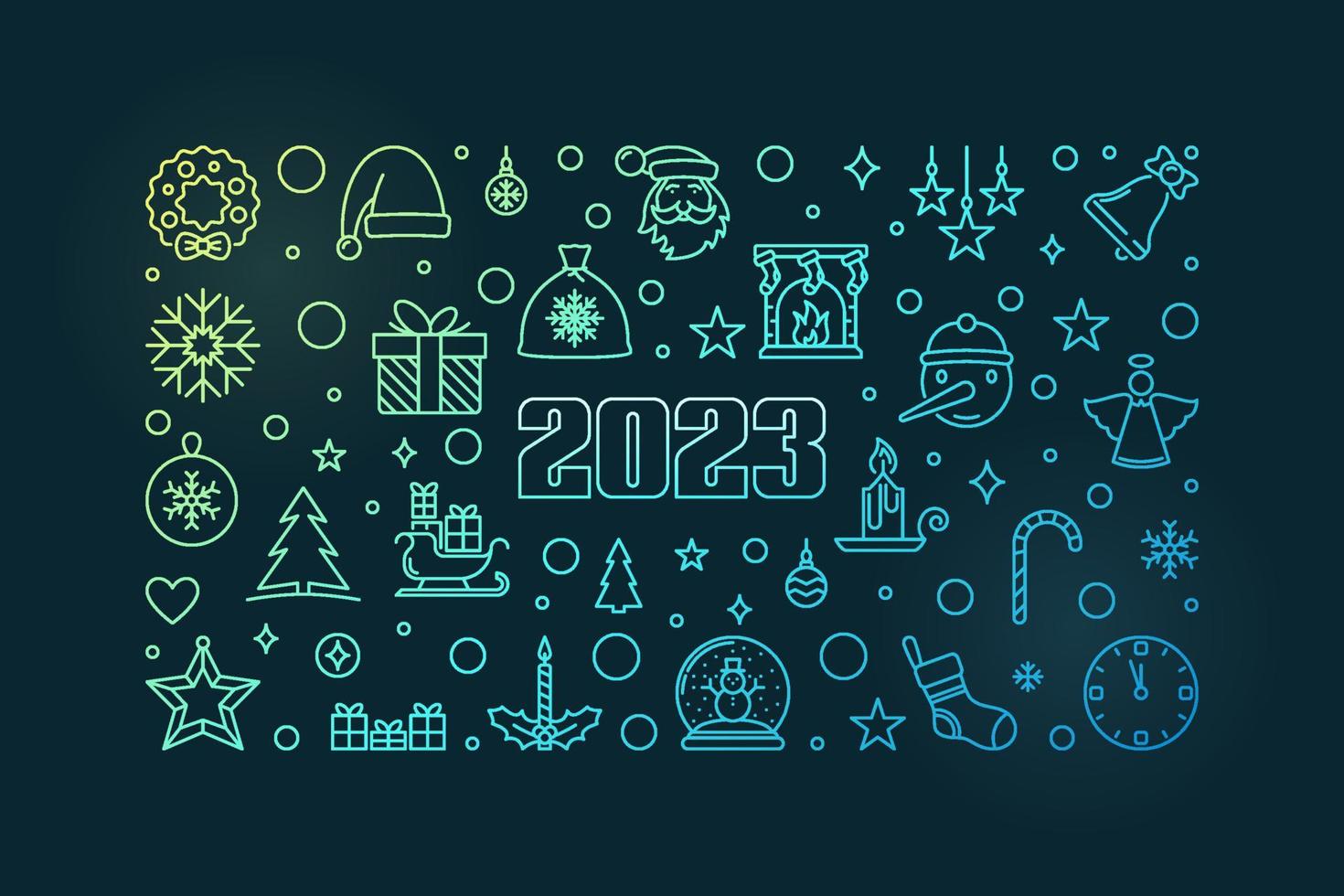 Merry Xmas and Happy 2023 New Year vector linear colorful banner