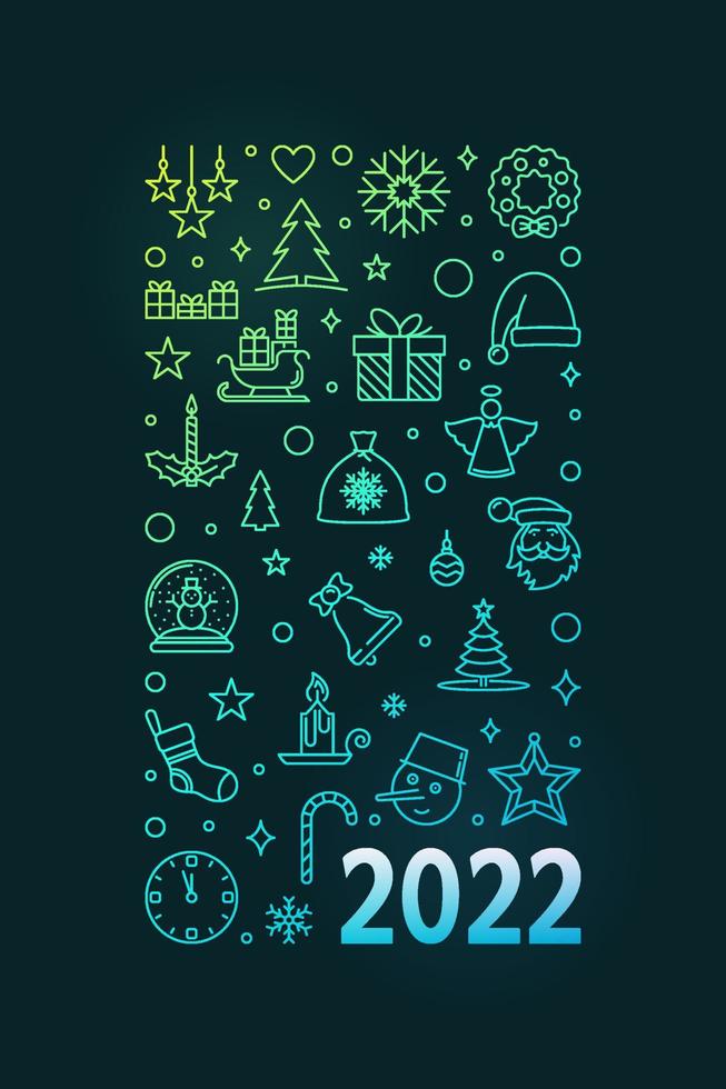 cartel vertical de esquema colorido de feliz navidad 2022 vector