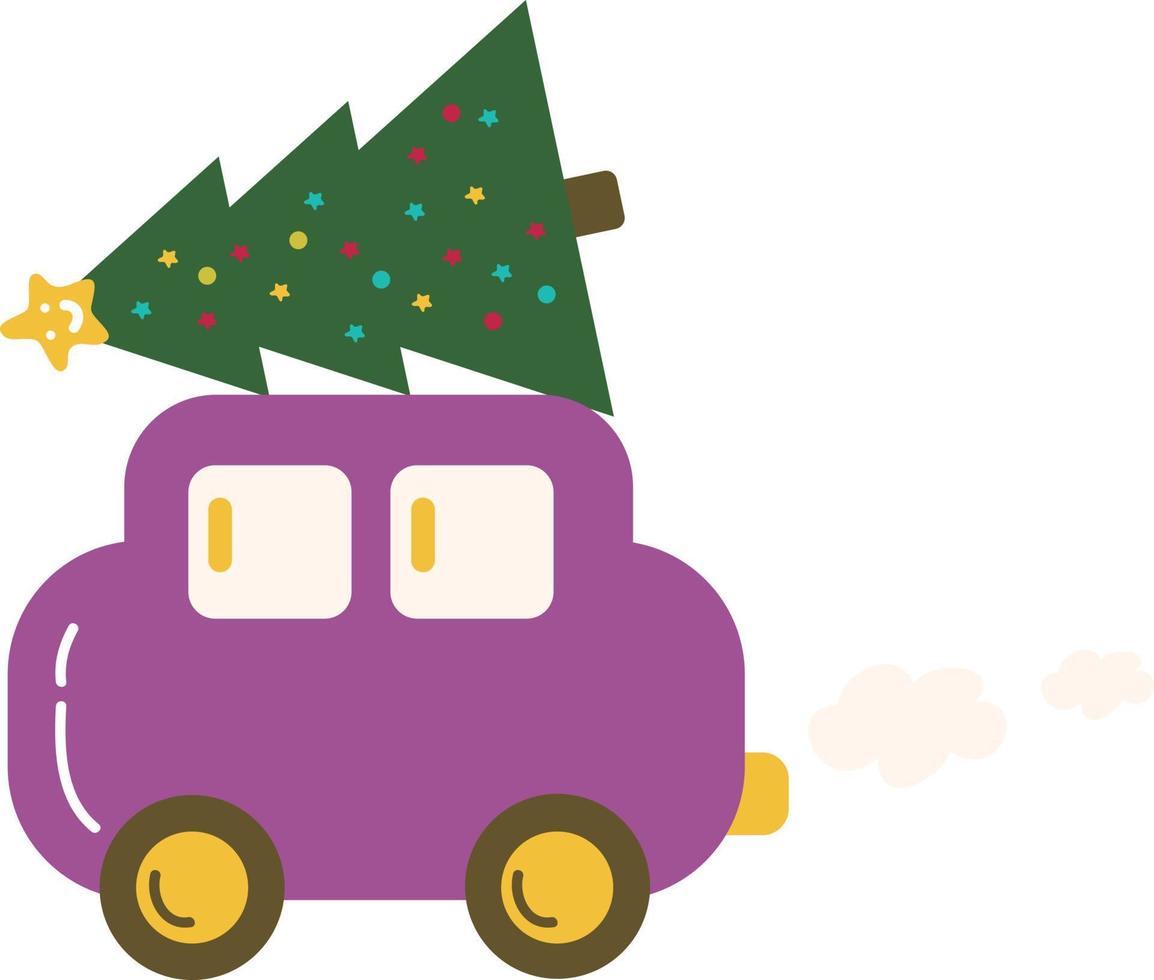 coche de navidad que lleva el árbol. suministros de impresión de navidad. feliz fiesta de navidad gente celebrando navidad ilustración plana. papel de regalo. suministros de impresión navideña. feliz fiesta de navidad vector