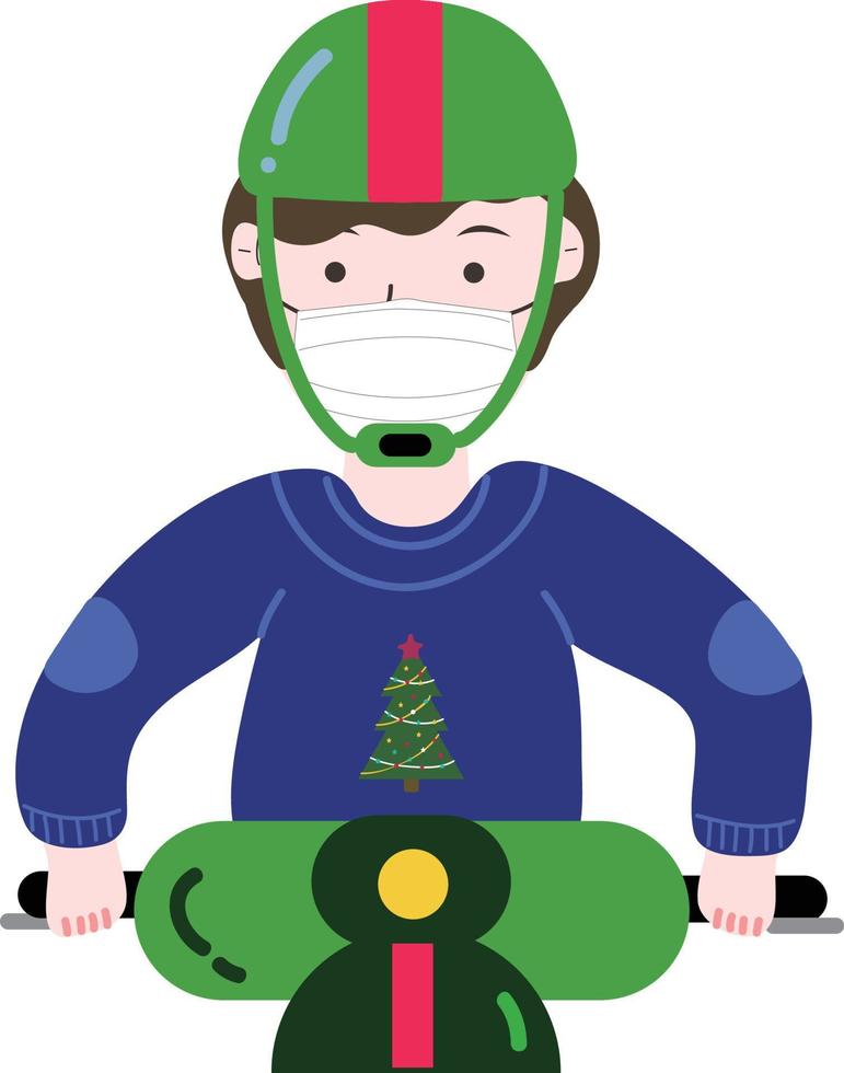 Christmas boy riding a motorcycle .Christmas print supplies. Merry Christmas Party People Celebrating Christmas Flat Illustration .wrapping paper. Christmas print supplies. Merry Christmas Party vector