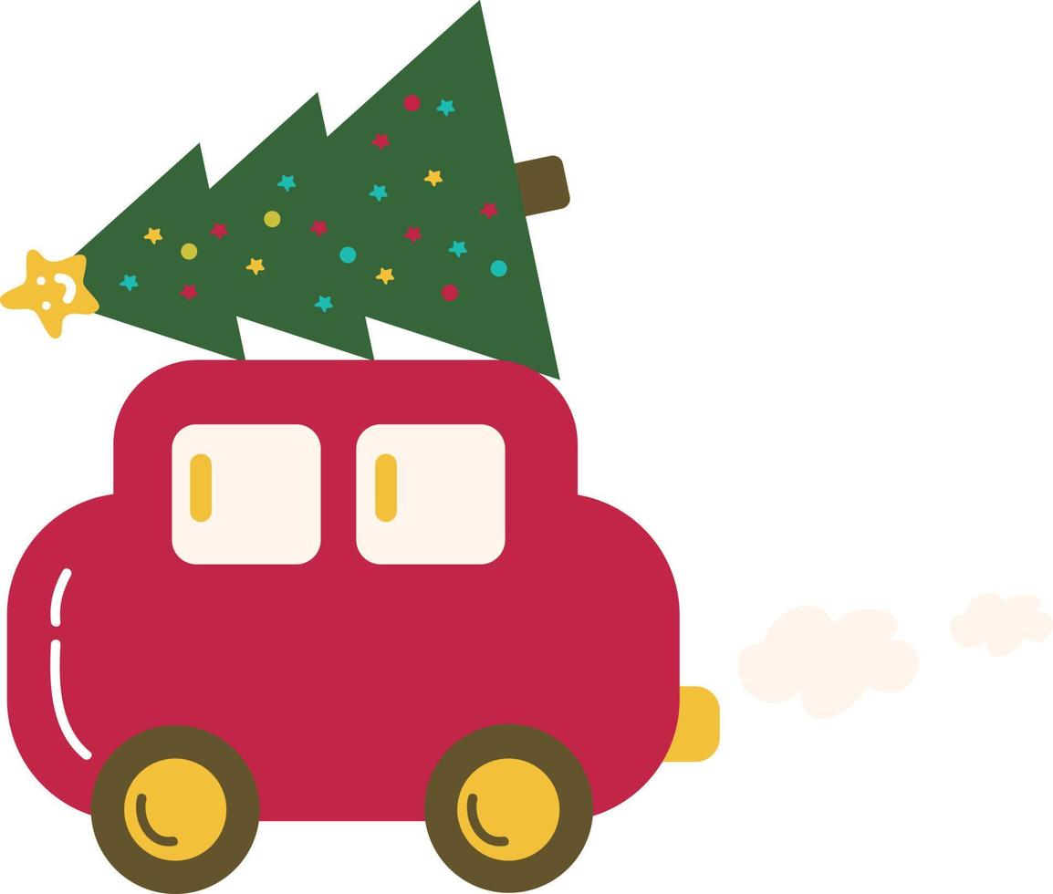 coche de navidad que lleva el árbol. suministros de impresión de navidad. feliz fiesta de navidad gente celebrando navidad ilustración plana. papel de regalo. suministros de impresión navideña. feliz fiesta de navidad vector