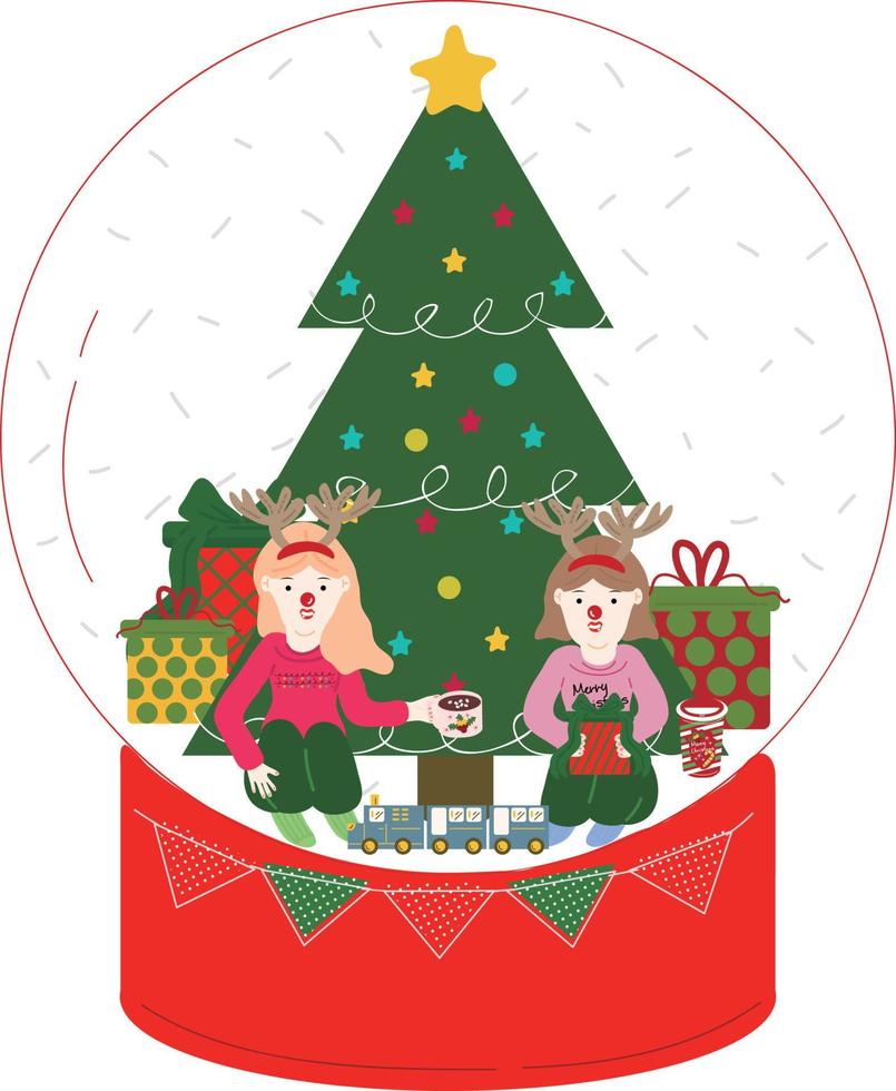bola de cristal de navidad. guirnaldas, banderas, etiquetas, burbujas, cintas y pegatinas. colección de iconos decorativos de feliz navidad. ilustración. vector