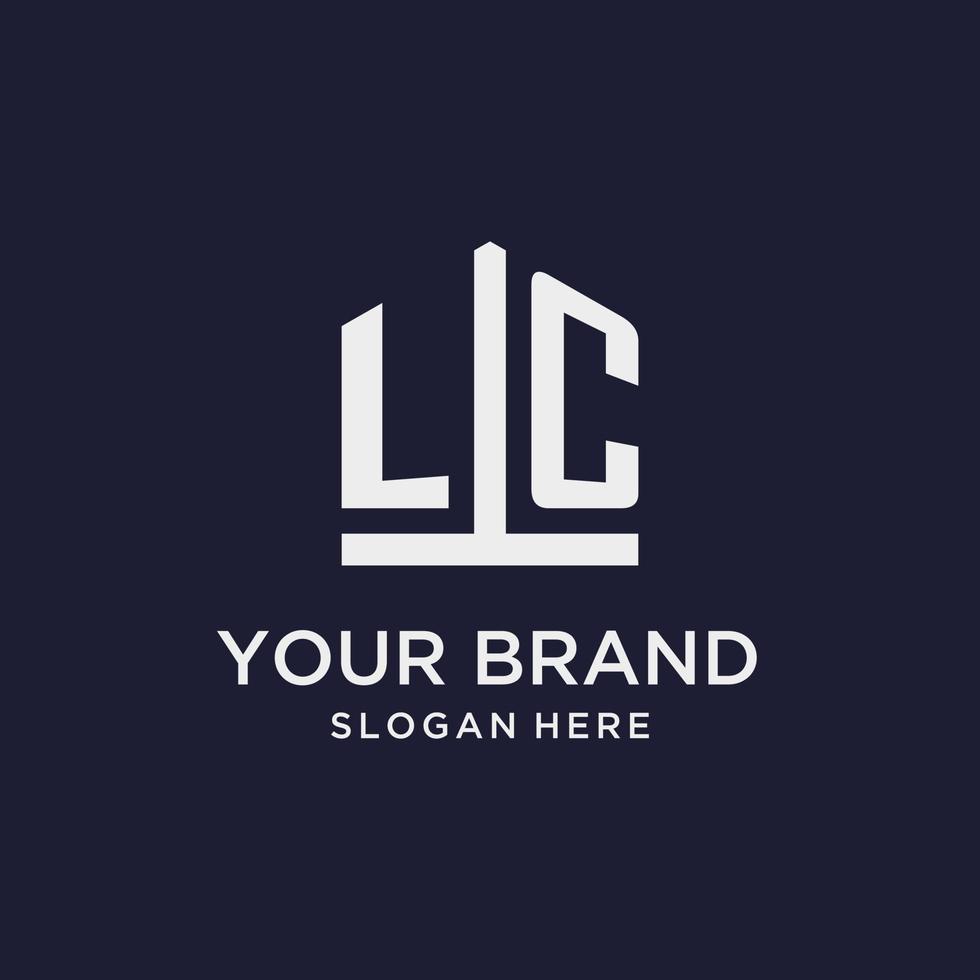 LC initial monogram logo design with pentagon shape style vector