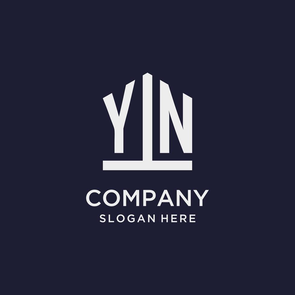 YN initial monogram logo design with pentagon shape style vector