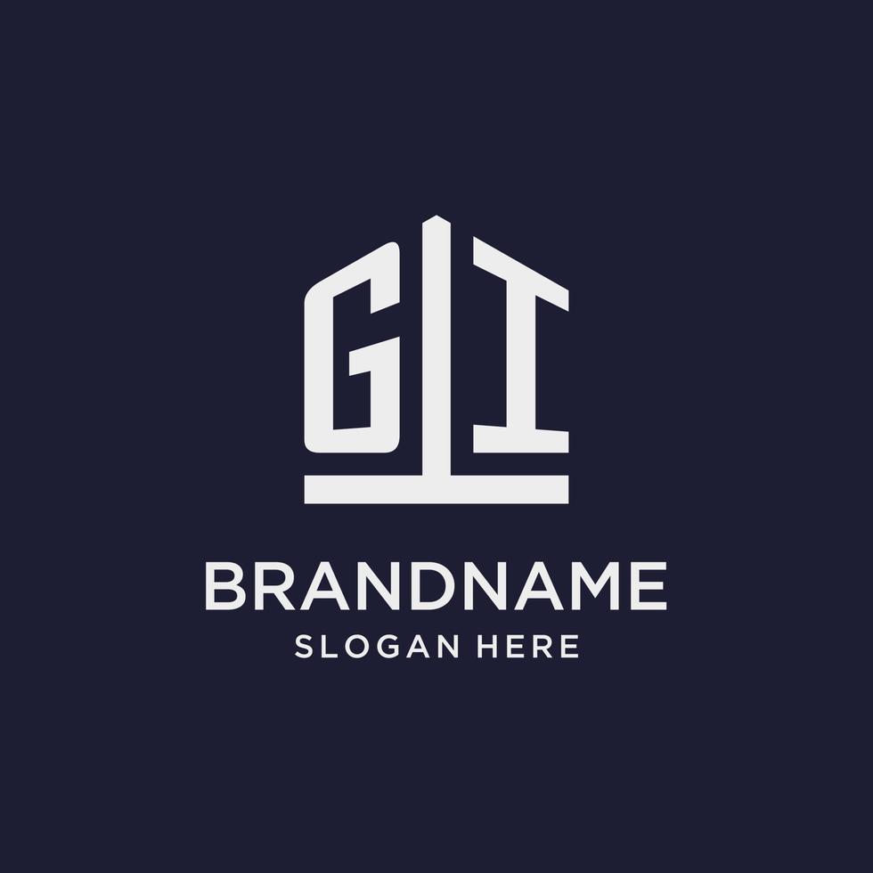 GI initial monogram logo design with pentagon shape style vector