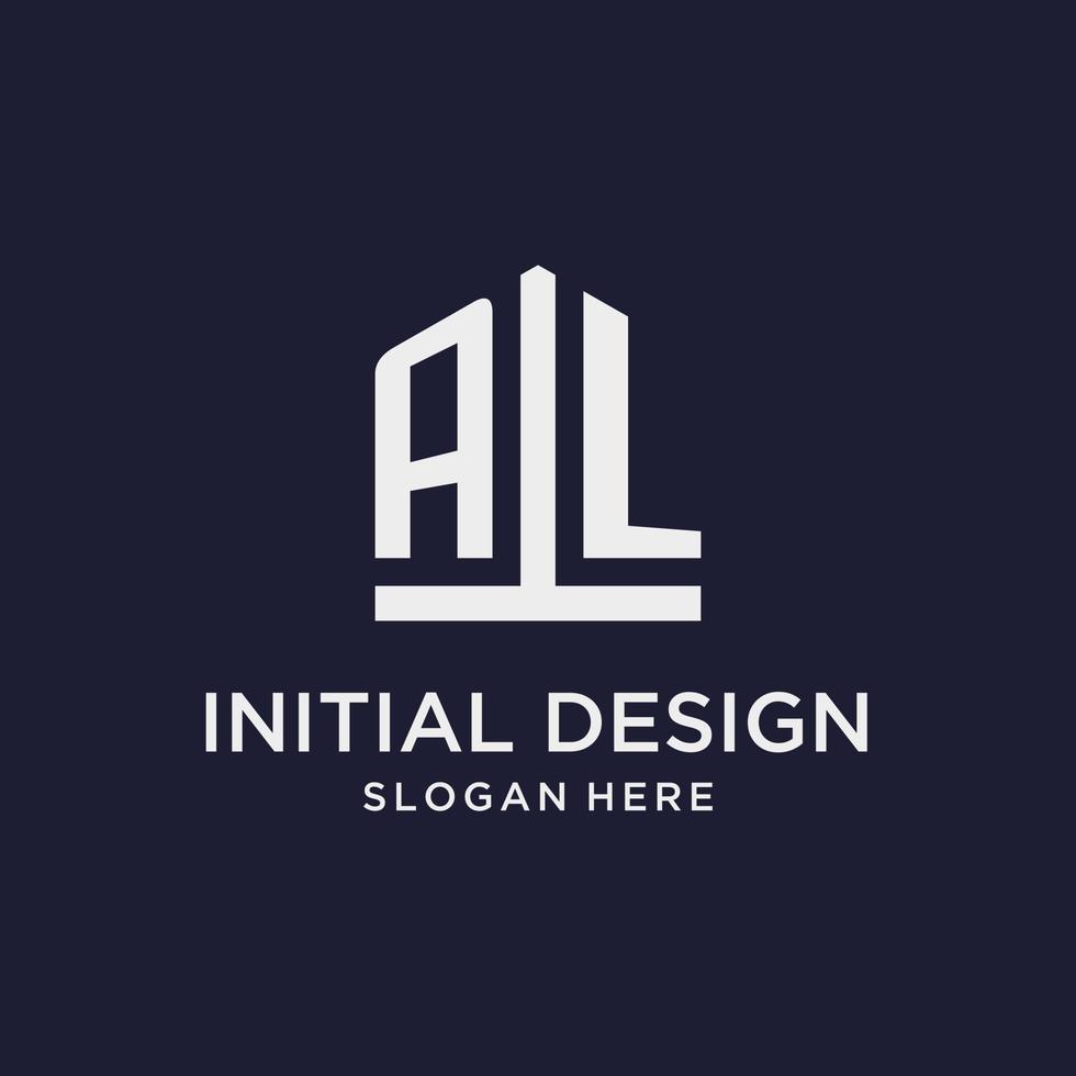 AL initial monogram logo design with pentagon shape style vector