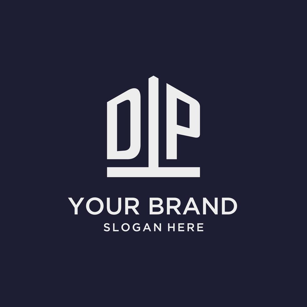 DP initial monogram logo design with pentagon shape style vector