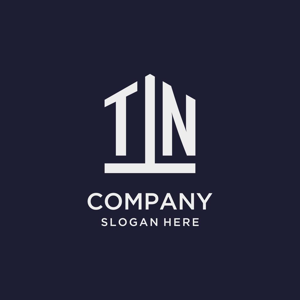 TN initial monogram logo design with pentagon shape style vector