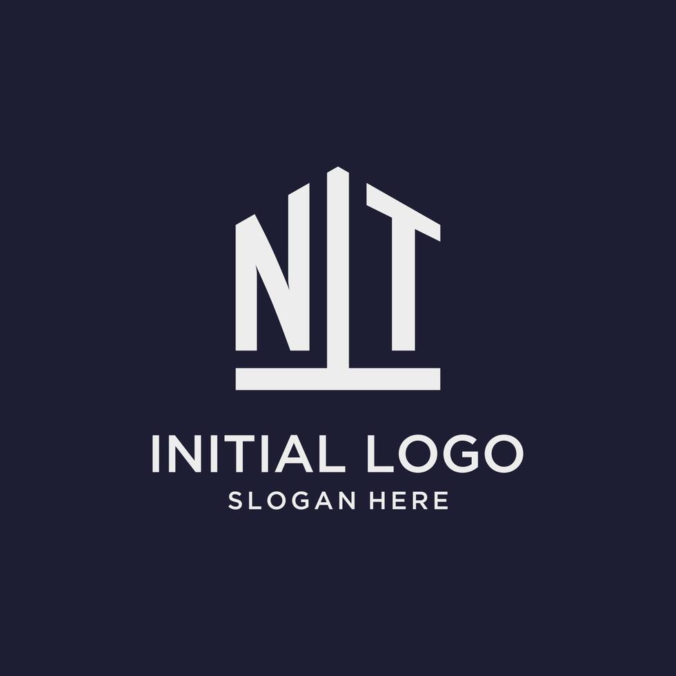 NT initial monogram logo design with pentagon shape style vector