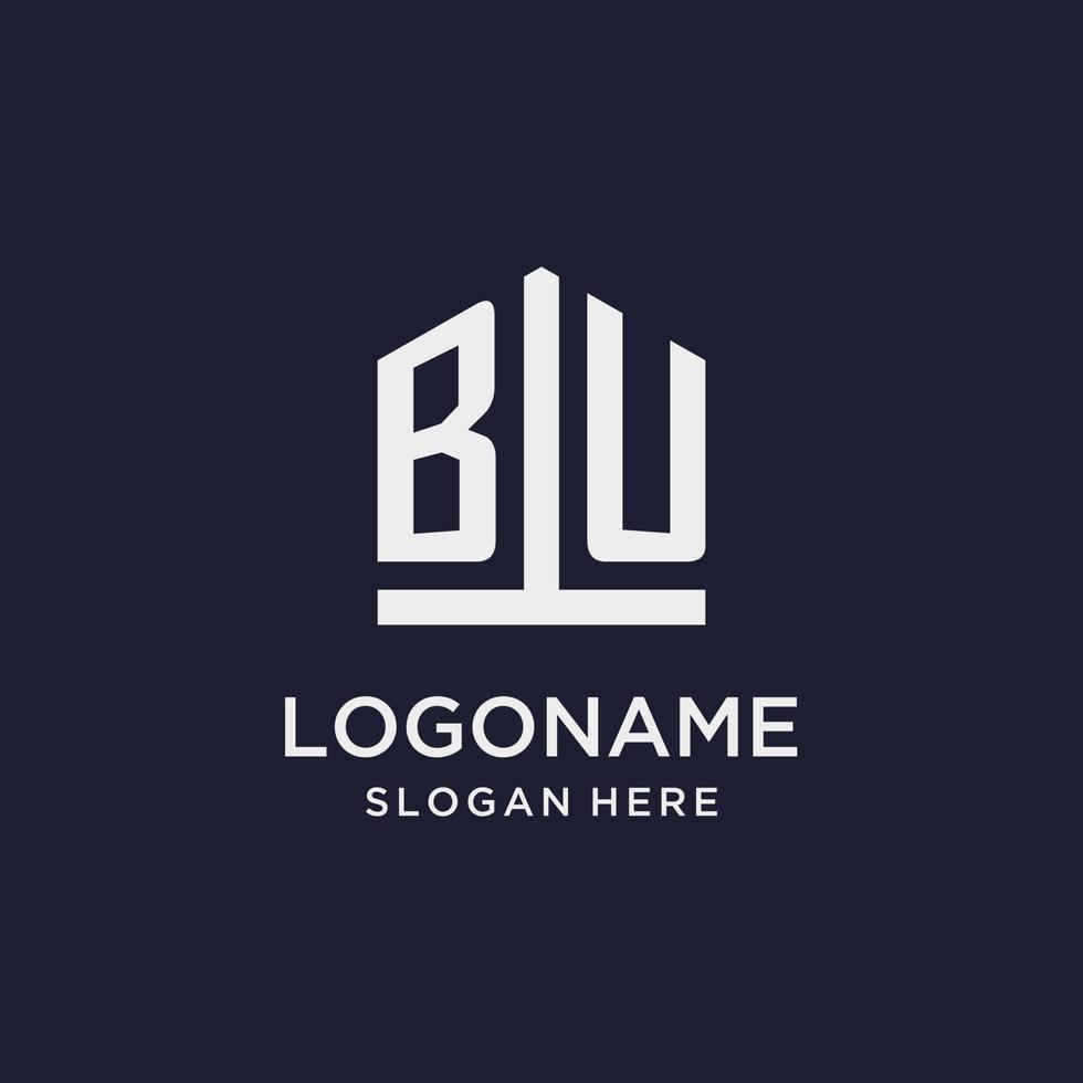 BU initial monogram logo design with pentagon shape style vector