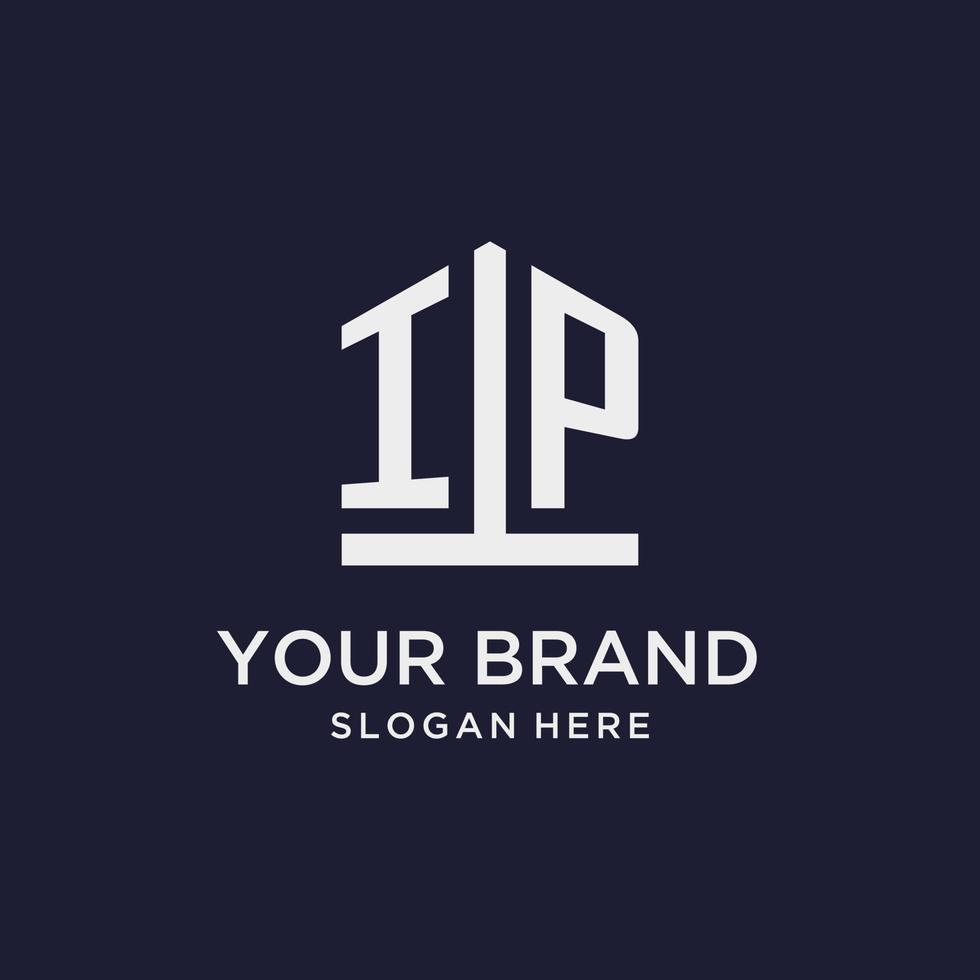 IP initial monogram logo design with pentagon shape style vector