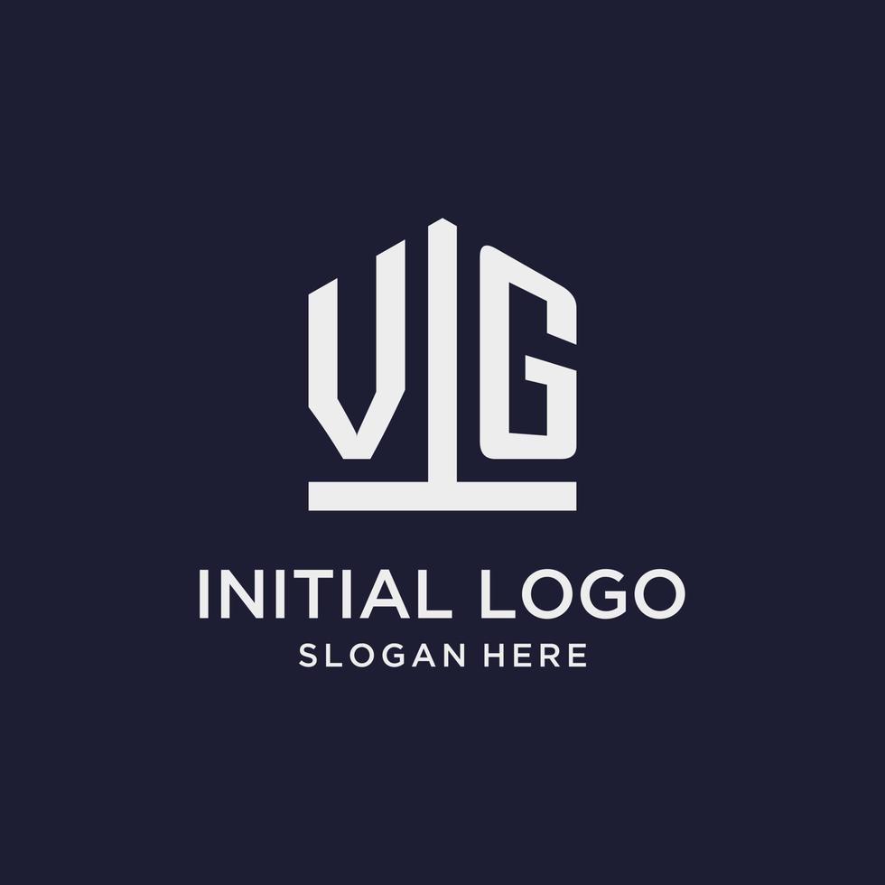 VG initial monogram logo design with pentagon shape style vector