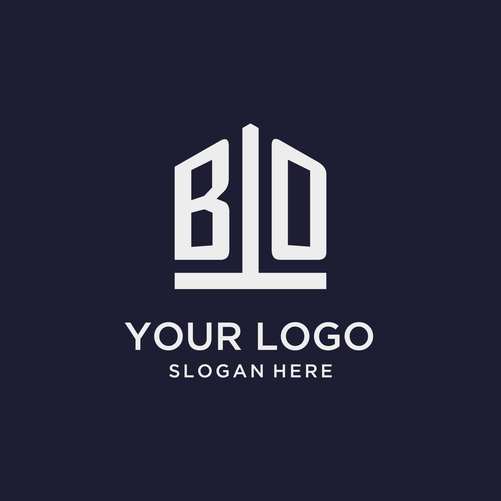 BO initial monogram logo design with pentagon shape style vector