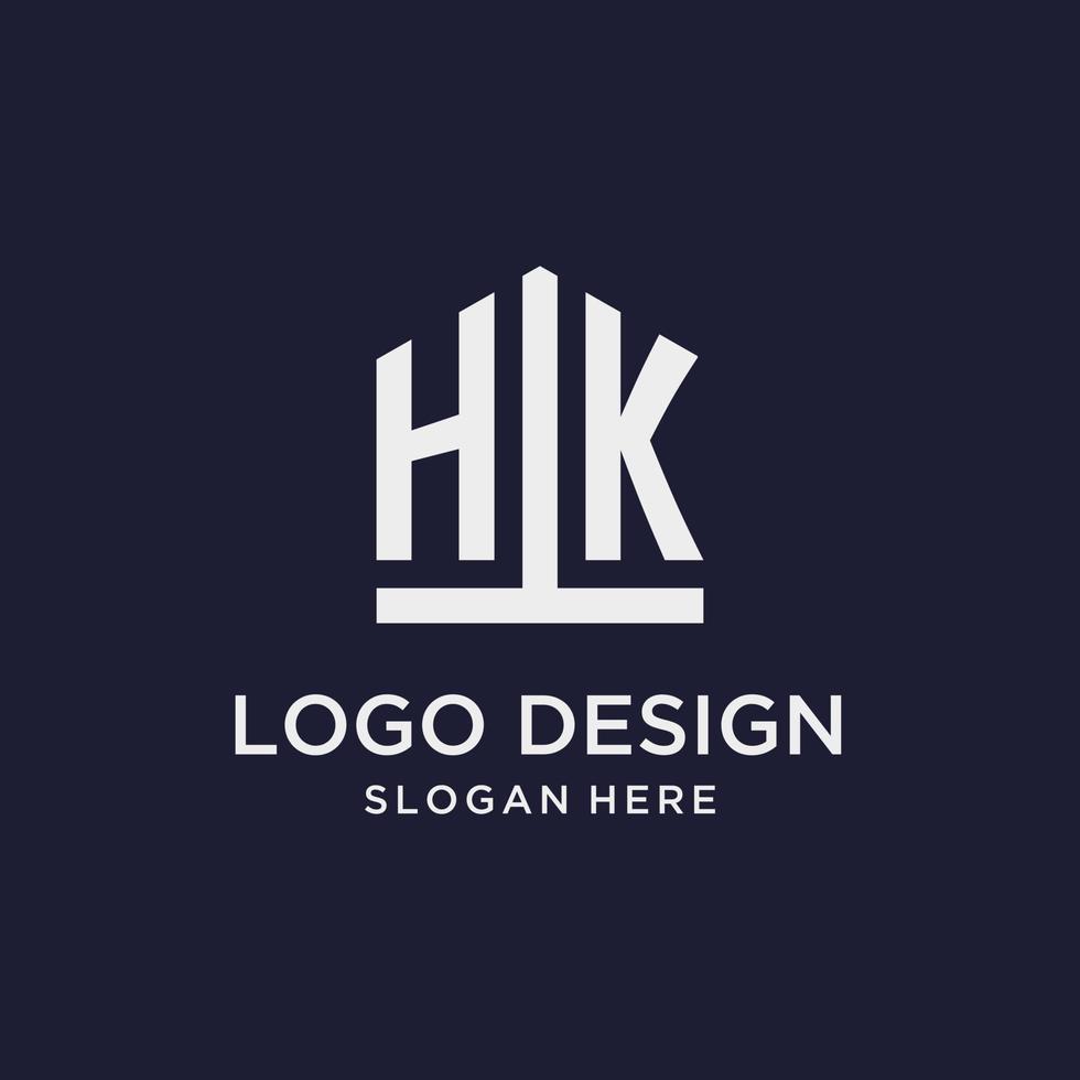 HK initial monogram logo design with pentagon shape style vector