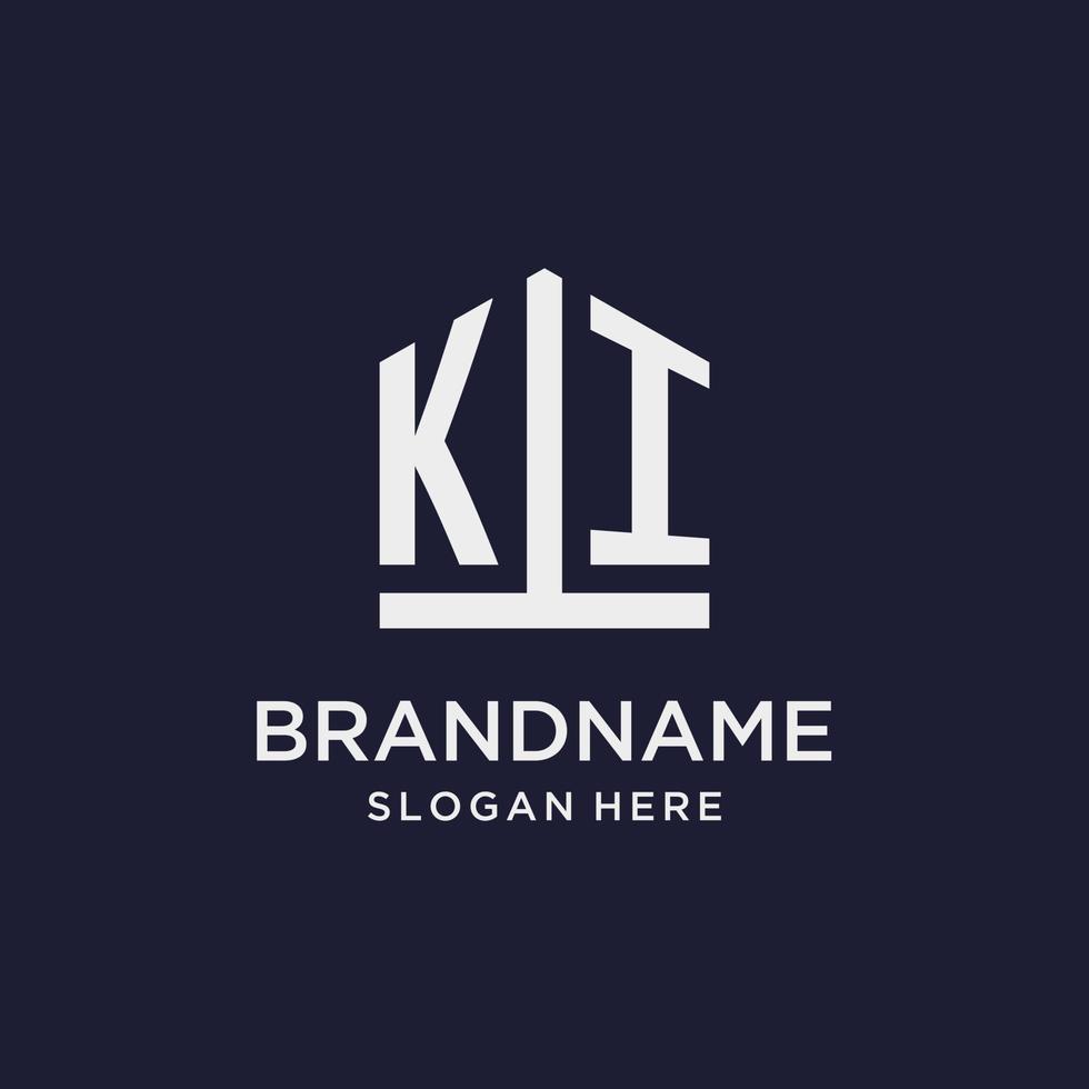 KI initial monogram logo design with pentagon shape style vector