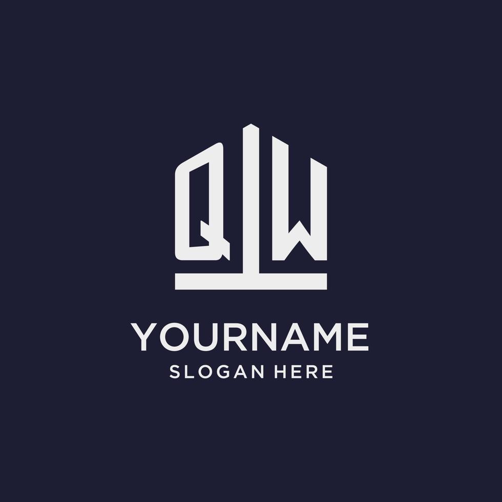 QW initial monogram logo design with pentagon shape style vector