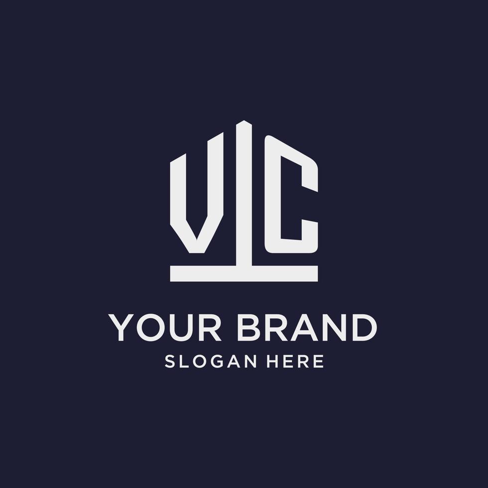 VC initial monogram logo design with pentagon shape style vector