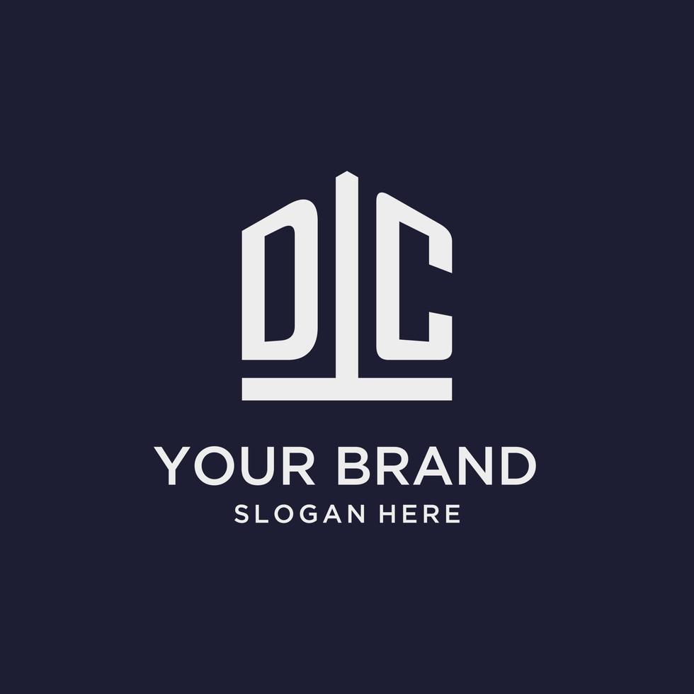 DC initial monogram logo design with pentagon shape style vector
