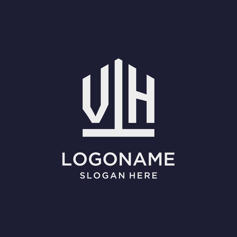 VH initial monogram logo design with pentagon shape style vector