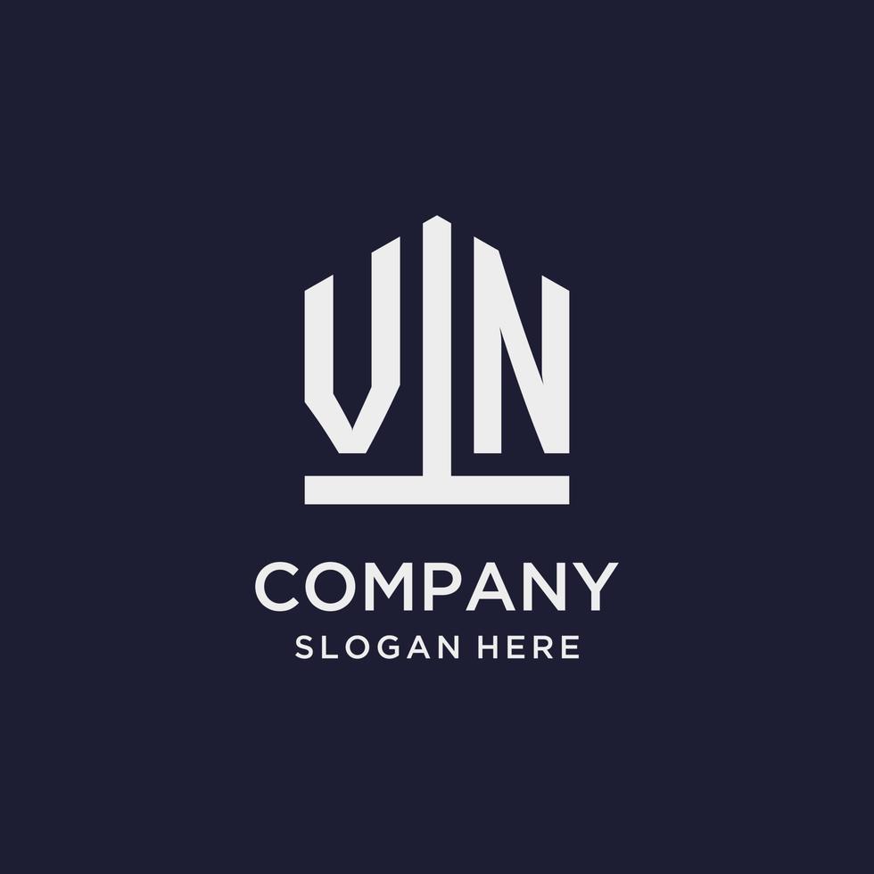 VN initial monogram logo design with pentagon shape style vector