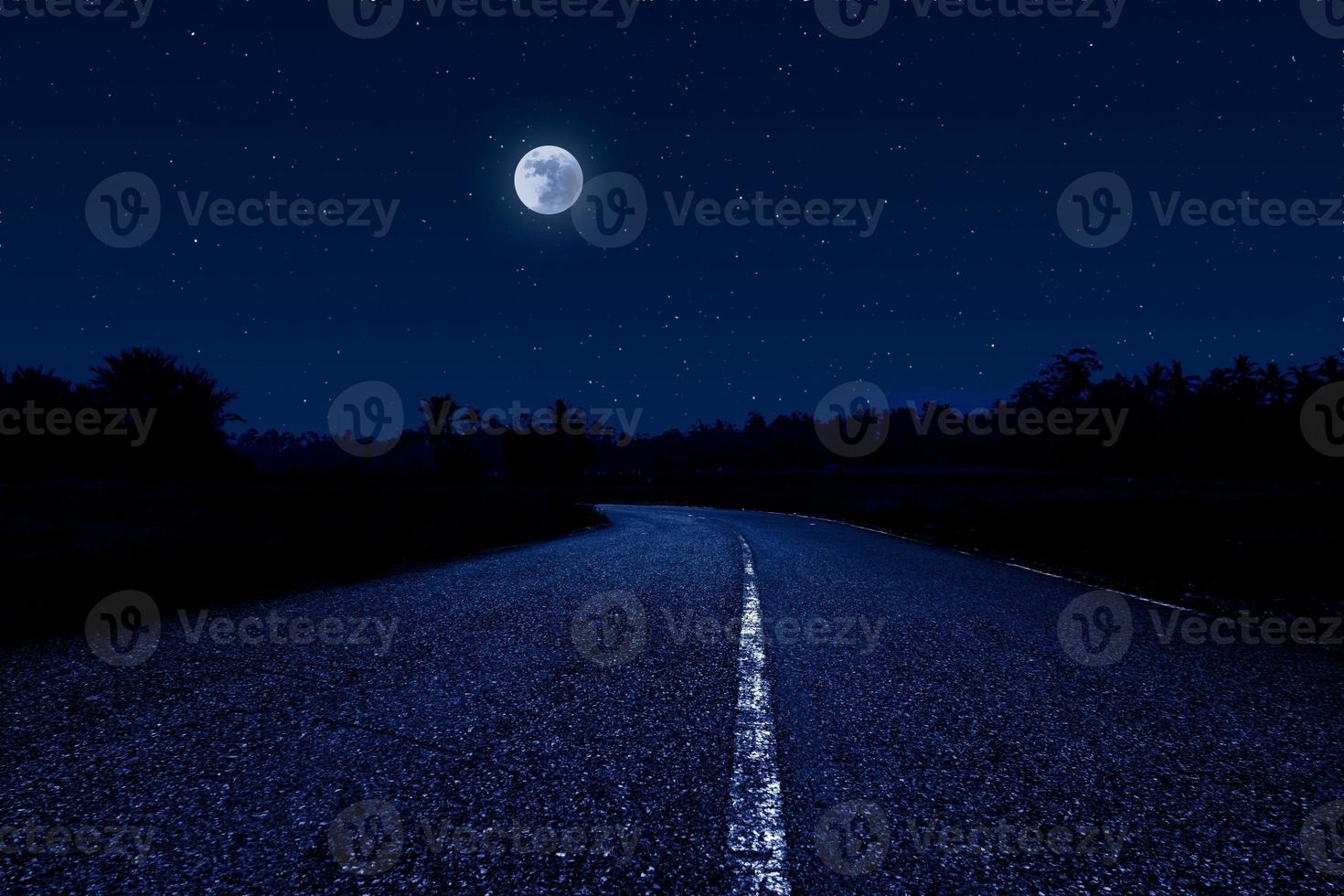 Empty road through forest at night. photo