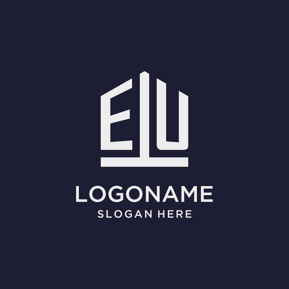EU initial monogram logo design with pentagon shape style vector