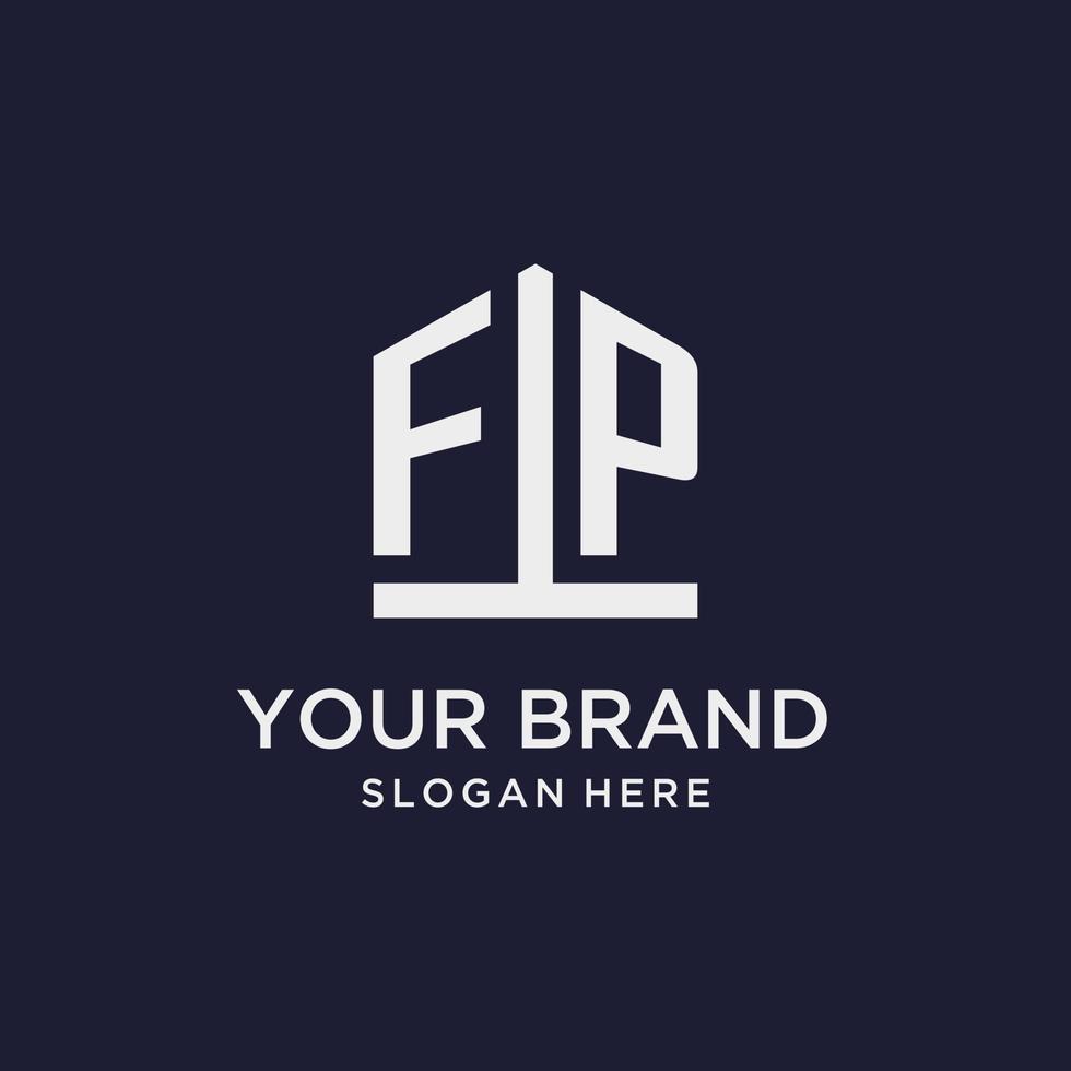 FP initial monogram logo design with pentagon shape style vector