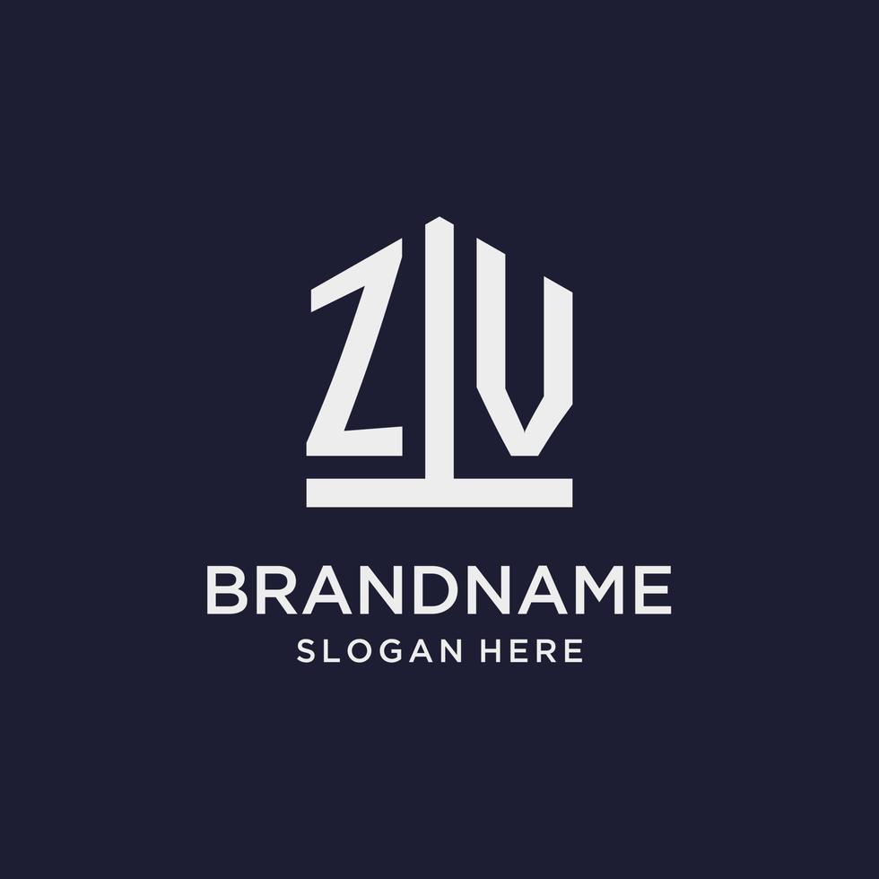 ZV initial monogram logo design with pentagon shape style vector