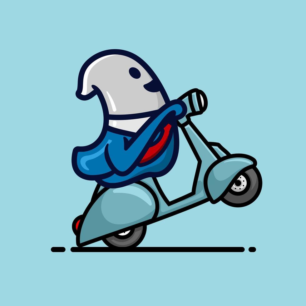 Ghost riding scooter, flat design style vector