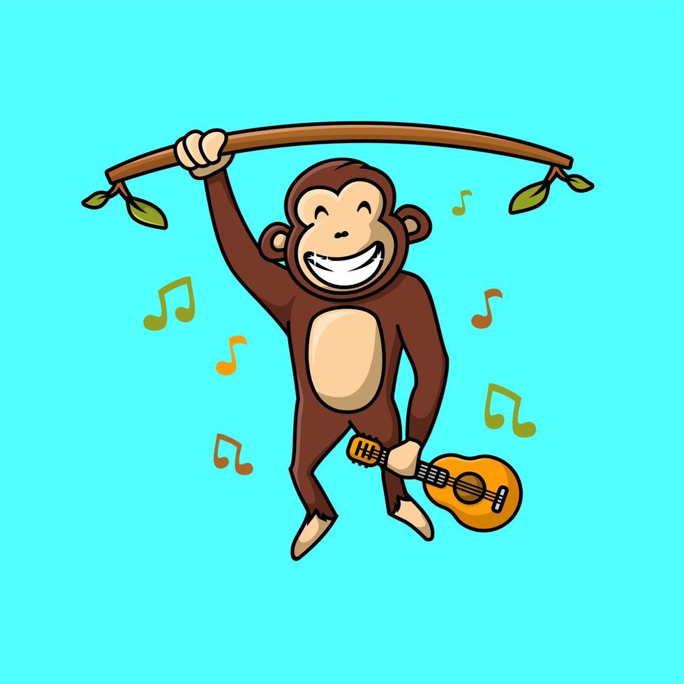 Monkey with guitar cartoon character, flat design style vector